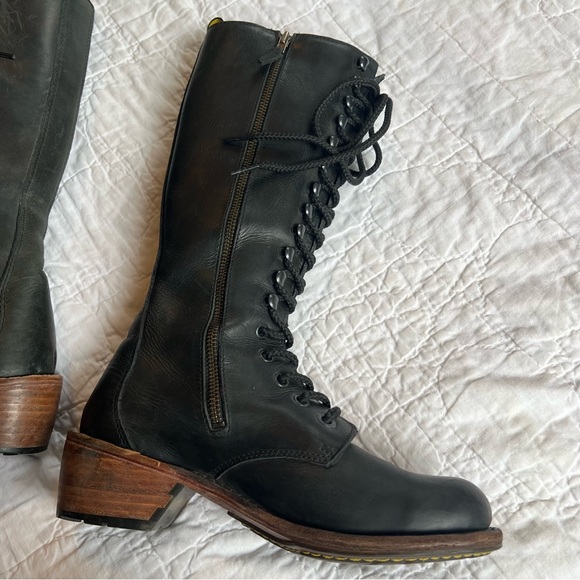 Dr. Martens 11634 Tall Heeled Black Leather Lace Up Boots - Picture 5 of 9